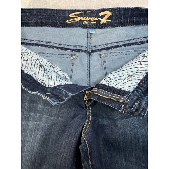 Seven7 Ladies Rocker Slim Bootcut Jeans Size 12 Dark Wash Embellished Pockets - Picture 9 of 13